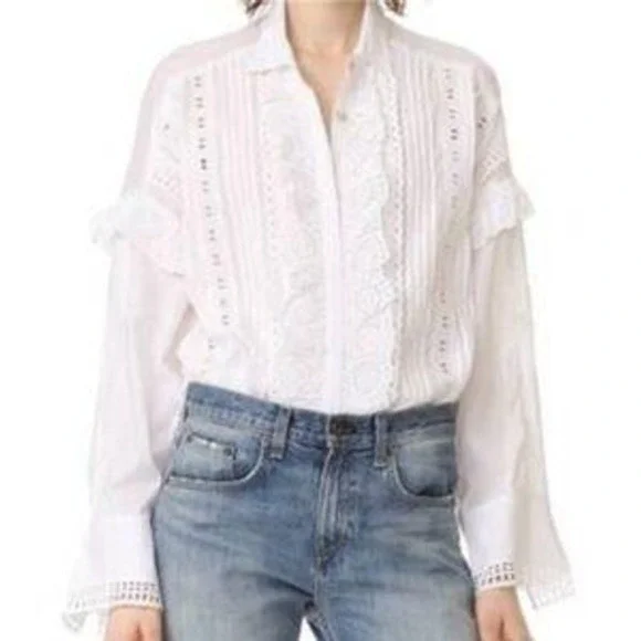 The Kooples NWT Women's Eyelet Top Button Up Blouse White Size‎ Small - Picture 2 of 11